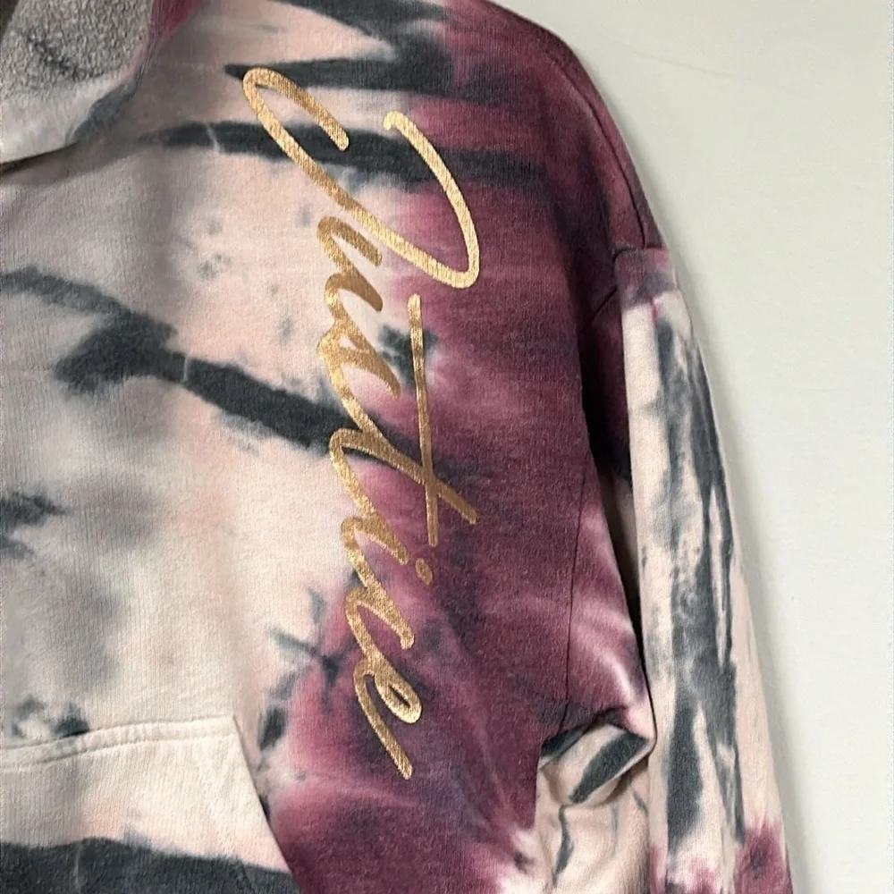 JUSTICE ACTIVE GIRLS PURPLE / PINK TIE DYE CROP ZIP FRONT HOODIE SIZE 8
